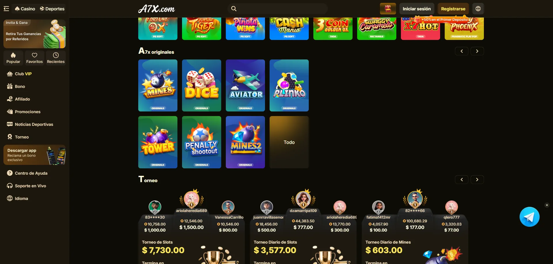 Catálogo completo de juegos A7X Casino más de 11500 títulos disponibles