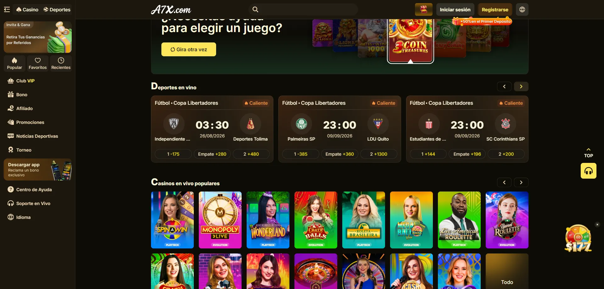 Apuestas deportivas y bonos en A7X Casino — fútbol Copa Libertadores