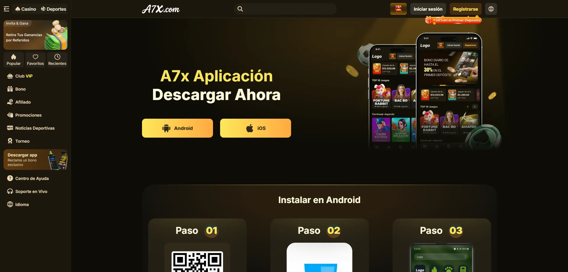 Descarga la app móvil de A7X Casino para iOS y Android en México